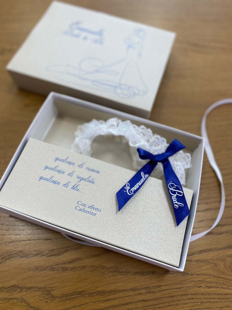 Giarrettiera Sposa in confezione regalo Blu– Atelier Della Carta